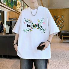 新款2026印花港风朱地棉短T男潮牌宽松百搭半截袖休闲时尚上衣服