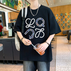 新款2026印花港风圆领短T男士潮牌宽松百搭半截袖休闲时尚上衣服