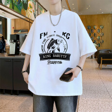 新款2026印花港风圆领短T男士潮牌宽松百搭半截袖休闲时尚上衣服