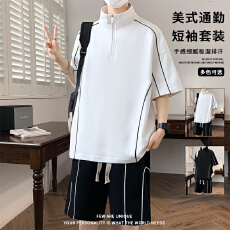 批发夏季新品运动套装男士跑步速干圆领短袖T恤宽松打球训练服两件套