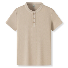 夏季2026新款圆领短袖男士休闲翻领潮流打底上衣百搭纯色休闲T恤