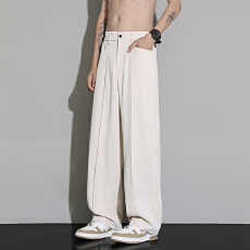 批发跨境潮流纯色春夏纯色小<b class='q'>西裤</b><b class='q'>男士</b>平口垂感透气阔腿裤青年休闲裤