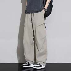 批发跨境春秋纯色宽松微弯刀<b class='q'>裤子</b><b class='q'>男士</b>平口直筒多袋阔腿裤潮伞兵休闲裤