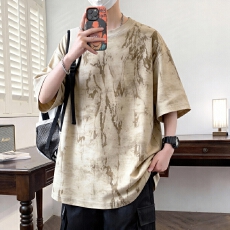 批发<b class='q'>男</b>士短袖<b class='q'>T</b><b class='q'>恤</b>2026年新款夏季圆领半袖碎花上衣印花打底透气体恤潮