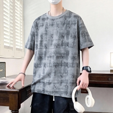 批发<b class='q'>男</b>士短袖<b class='q'>T</b><b class='q'>恤</b>2026年新款夏季圆领半袖碎花上衣印花打底透气体恤潮