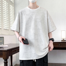 棉感圆领短袖T恤夏男士设计师款透气简约百搭上衣休闲高品质半袖