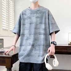 2026青少年夏季重磅新款时尚晕染撞色短袖宽松圆领潮牌凉感百搭款