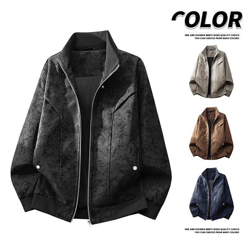 국경 간 높은 품질 봄 가을 새로운 재킷 재킷 남자 패션 단색 폴로 칼라 재킷 루즈핏 캐주얼 재킷 야외