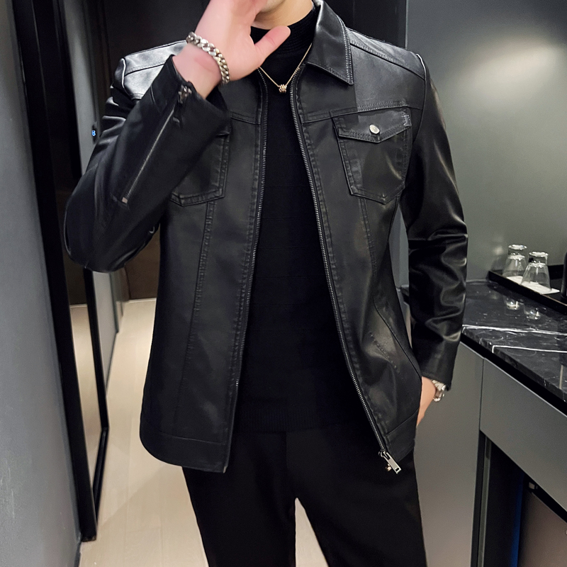 국경 간 새로운 트렌드 청춘 다용도 중청년 캐주얼 재킷 남성 pu 가죽 재킷 폴로 칼라 패션 긴팔 재킷