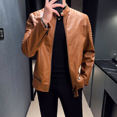跨境春秋装皮衣男新款韩版潮流时尚立领修身PU皮夹克帅气青年外套