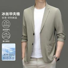 批发跨境高品质时尚<b class='q'>男士</b>夏季冰丝华夫格防晒西服触感冰凉防晒上衣外穿