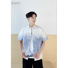 跨境实体可订做高品质纯棉男士夏季薄款短袖休闲百搭衬衫翻领上衣