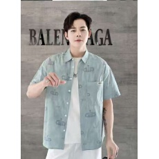 跨境实体可订做高品质纯棉男士夏季薄款短袖休闲百搭衬衫翻领上衣