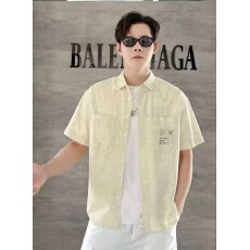 跨境实体可订做高品质纯棉男士夏季薄款短袖休闲百搭衬衫翻领上衣