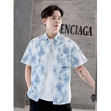 跨境实体可订做高品质纯棉男士夏季薄款短袖休闲百搭衬衫翻领上衣