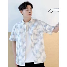 跨境实体可订做高品质纯棉男士夏季薄款短袖休闲百搭衬衫翻领上衣