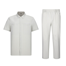 跨境爸爸装新中式国风套装夏季薄款男士短袖T恤冰丝无痕两件套