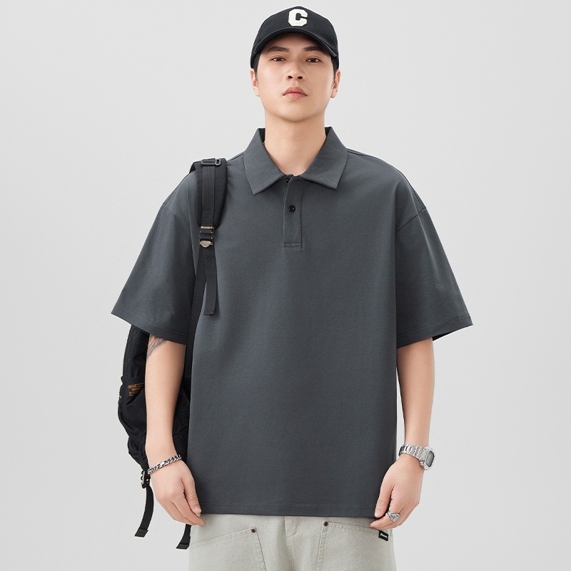 국경 간 남성 조수 브랜드 순면 티셔츠 다용도 봄 여름 신제품 차가운 센스 원단 POLO 셔츠 캐주얼 반팔 단색 티셔츠
