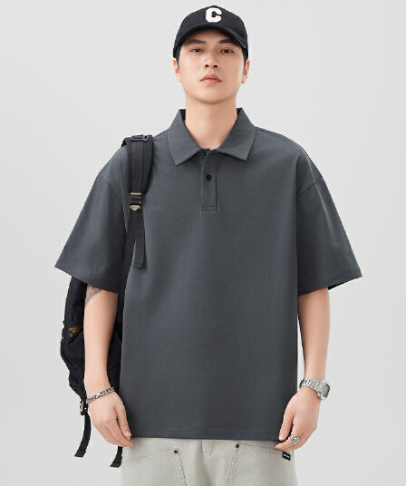 국경 간 남성 조수 브랜드 순면 티셔츠 다용도 봄 여름 신제품 차가운 센스 원단 POLO 셔츠 캐주얼 반팔 단색 티셔츠