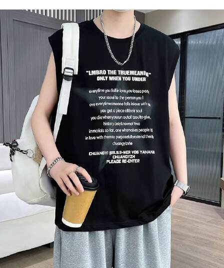 진짜 체외에서 싱글 조끼 남성 여름 조수 브랜드 운동 단색 다용도 민소매 어깨 패션 트렌드 캐주얼 티셔츠