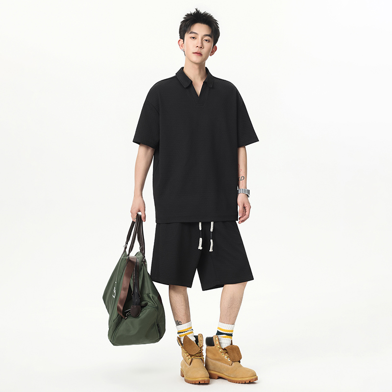 차가운 센스 단색 POLO 셔츠 남자 여름 얇은 스타일 캐주얼 고급 센스 V넥 반팔 티셔츠 남성 의류 착용 가져 가라. 에이즈 환자 세트