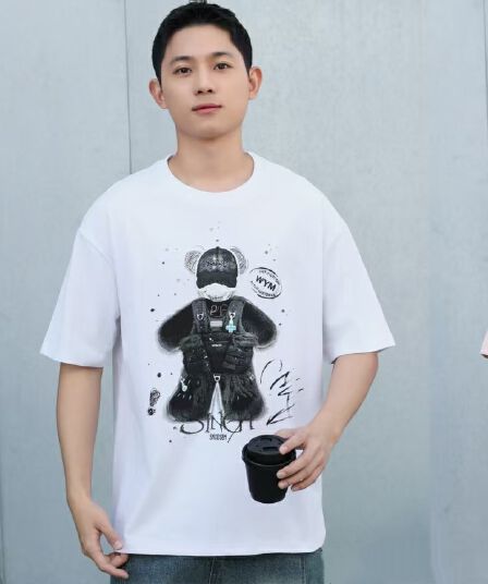 개체 높은 품질 조수 브랜드 패션 프린트 라운드 넥 남성 순면 반팔 다용도 캐주얼 루즈핏 티셔츠 맨위 서비스