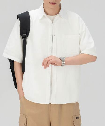 순면 남성 워크웨어 반팔 맨위 일식 레트로 셔츠 트렌드 청년 캐주얼 아메리칸 여름 반소매 셔츠