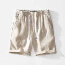 批发新款男士高品质棉麻透气抽绳纯色短<b class='q'>裤</b>休闲<b class='q'>裤</b>松紧腰青年宽松<b class='q'>亚麻</b><b class='q'>裤</b>