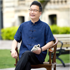 批发夏季男装爸爸装新款中式休闲唐装男士宽松<b class='q'>中国风</b>薄款短袖衬衫t恤