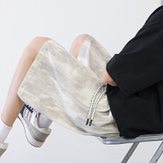 批发潮流时尚大码夏季纯色扎染休闲短裤男女同款宽松学生五分裤六分裤