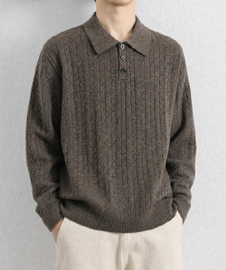 오래된 돈 바람 니트 스웨터 남성 클래식 꽈배기 폴로 칼라 와이드 두꺼운 POLO 칼라 캐주얼 풀오버 두꺼운 선 느긋한 스웨터