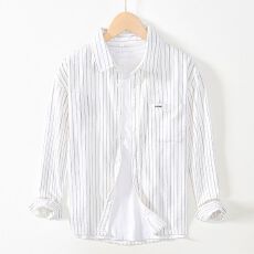 批发纯棉男士春秋<b class='q'>日系</b><b class='q'>复古</b>条纹长袖衬衫宽松休闲上衣百搭帅气时尚衬衣