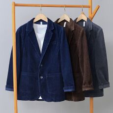 批发男士新款秋冬灯芯绒男装西服<b class='q'>商务</b>通勤外套<b class='q'>休闲</b>纯色宽松小西装长袖