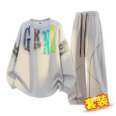 批发跨境秋<b class='q'>冬</b>新款套装大码印花卫衣卫裤两件套男百搭宽松显瘦运动套装