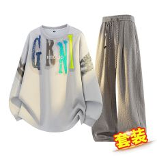 批发跨境男秋<b class='q'>冬</b>新款套装美式休闲运动套装男款大码卫衣搭配帅气两件套