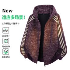 批发跨境潮流秋<b class='q'>冬</b>新款美式复古竹节纹三条杠连帽外套宽松大码开衫卫衣