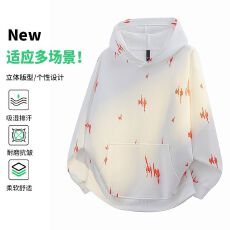 批发跨境潮牌秋季新款美式提花连帽卫衣男大码宽松点缀设计感休闲上衣
