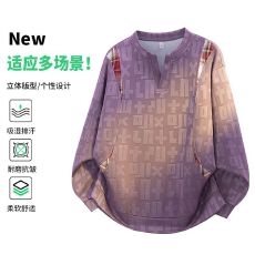 批发跨境潮牌2026秋季新款美式大码提花小V领卫衣男宽松大码拼接上衣