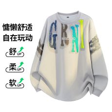 批发跨境2026秋季新款美式涂鸦字母印花卫衣男士宽松大码圆领时尚上衣