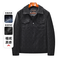 批发2026春秋欧美翻领夹克<b class='q'>男</b>士新款潮流外套休闲时尚简约满印植绒<b class='q'>皮衣</b>