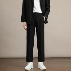 春秋宽松直筒裤秋冬加绒新款男士西装裤潮流休闲裤四季款九分长裤