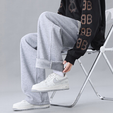 批发潮流新款秋冬加绒加厚保暖卫裤<b class='q'>男士</b>简约直筒阔腿裤青年<b class='q'>休闲</b>运动裤