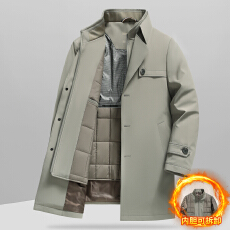 批发秋冬新款高品质可脱卸风衣棉服<b class='q'>男士</b>中长款潮流保暖内胆一衣多穿