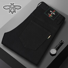 批发GOUOI小蜜蜂秋冬款男牛仔裤<b class='q'>高端</b>绣花弹力修身小直筒高档剌绣长裤