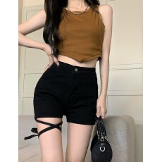 批发辣妹弹力<b class='q'>爵士舞</b>绑带短裤女团表演出高腰钢管跳舞黑色紧身包臀热裤