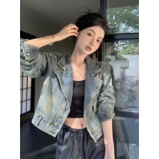 批发复古西装领<b class='q'>牛仔</b>外套女2025秋季设计感小个子短款显瘦休闲夹克上衣