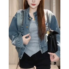 批发时髦<b class='q'>街头</b>做旧水洗牛仔外套显瘦拉链外套女早秋百搭外套