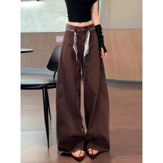 批发美式复古巧克力色阔腿休闲裤女秋季新款松弛感<b class='q'>高腰</b>宽松显瘦直筒裤