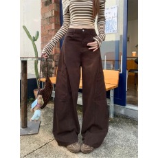 批发美式咖色口袋阔腿工装牛仔裤女秋季2025新款<b class='q'>高腰</b>直筒百搭拖地<b class='q'>长裤</b>