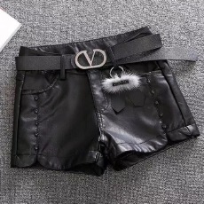 批发不配腰带黑色皮短裤女高腰靴裤阔腿休闲加绒裤子秋冬季外穿pu皮裤